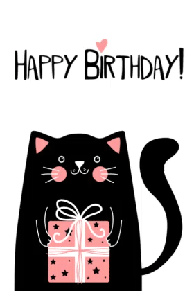 Cat With Present NM SS ecard